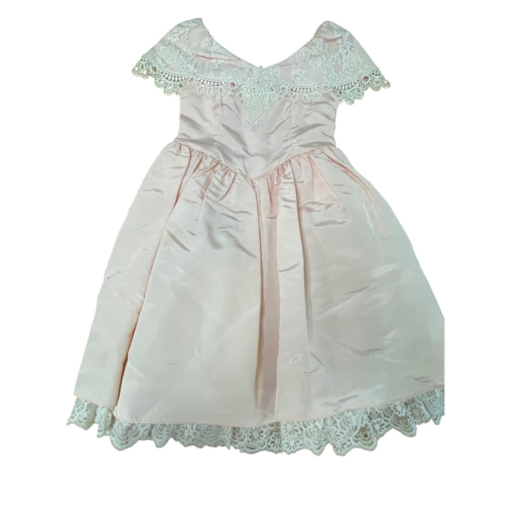 Vintage Jessica‎ McClintock Gunne Sax Pink Lace Satin Dress Size 7 Made in USA